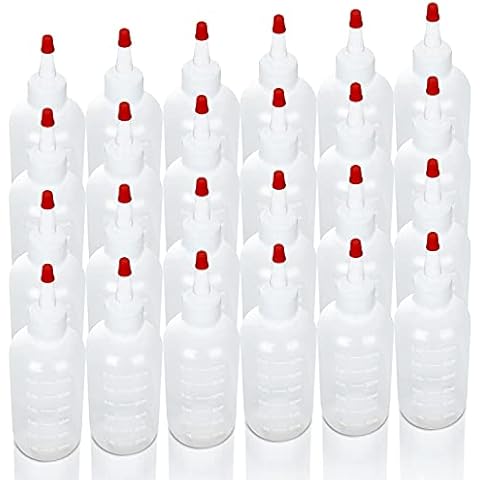 24 Pack 6oz Plastic Squeeze Bottles with Red Tip Caps and Measurement, Leak Proof Refillable Plastic Squeeze Condiment Bottles Container for BBQ, Ketchup, Sauces, Dressing, Syrup, Arts, Crafts, Glue Cover