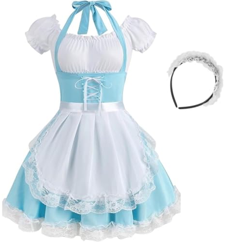 HAPNBCELE Costume da cameriera francese, senza spalline, costume da cameriera anime, cosplay, feste, set da donna, blu, 3XL/4XL