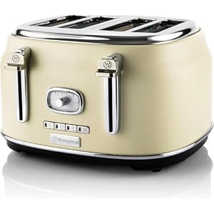 Westinghouse Retro-Toaster, 4 Scheiben, extra breite Schlitze, Warmhaltegestell, 1750 W, beige