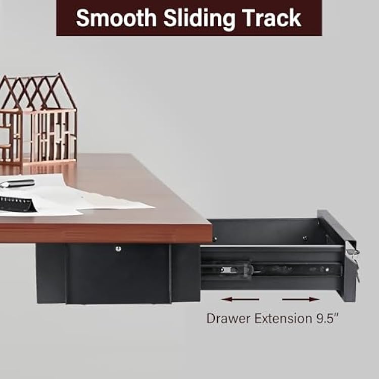 Under Desk Drawer 15.7 x 11.8 x 4.3, Under Desk Pull Out Drawer with Lock and Keys, 4.3 & 7.5 Optional Bracket Height, Storage Organizer for Workbench with Drawers