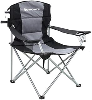 SONGMICS Składane krzesło kempingowe XL, z gąbką, wyściełane siedzisko, duża i wygodna, trwała konstrukcja, maksymalne obciążenie 150 kg, krzesło do aktywności na świeżym powietrzu