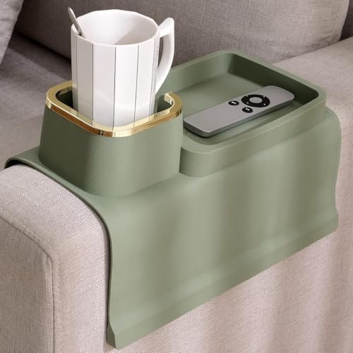 Image of Couch Cup Holder Tray, Multifunction Large Tray Sofa Arm Cup Holder Spill Proof Nonslip Base for Office for Dormitory (Green)