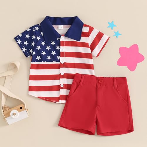 Image of Toddler Boy Summer Outfits Button Down Short Sleeve Floral Shirts & Casual Shorts 1-6 Years Boys Clothes Set