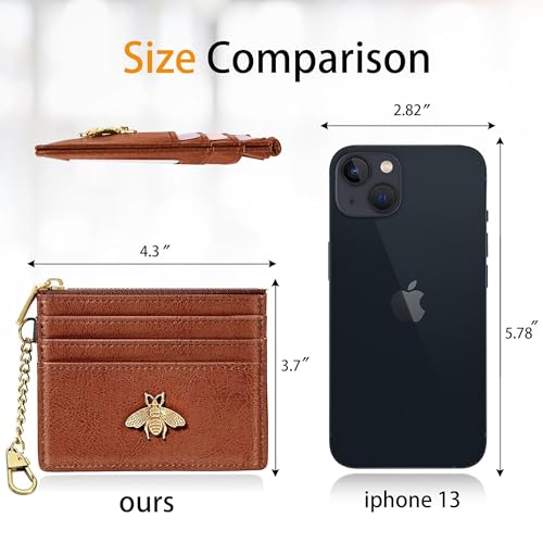 Image of SEAVILIA Credit Card Holder Small Keychain Wallet for Women RFID Blocking | Minimalist Slim Wallet with ID Window, PU Leather Card Case with key chain,Cute Mini Wallets with Zipper, Bee Gifts for Woman