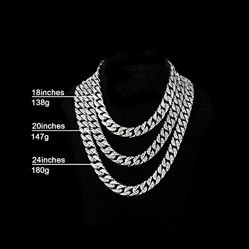 Saintda Cuban Link Chain Necklace Bracelet Set Men's Miami Iced Out Silver Gold Diamond Choker For Boys Women(Silver-13Mm,18) #TOP5