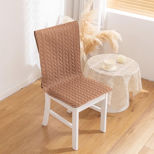 Image of HOMETHREADS Non-Slip Chair Cover-Universal Fit for Kitchen & Dining Chairs-Cushioned Comfort - Stylish Machine Washable Seat Cover -145x45Cm |(Light Brown, Pack of 8)