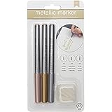 American Crafts Metallic Markers Broad Pt., Calligraphy, Replacable Nibs Rose Gold,Gold, Silver 3/ Pack
