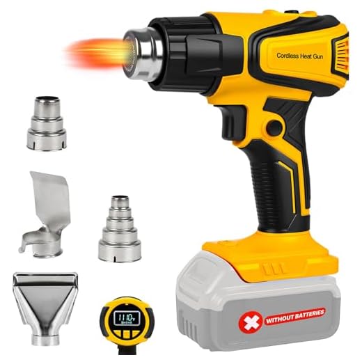 Cordless Heat Gun Compatible with Dewalt 20V Battery, LCD Display 350W 2-Temp Setting (120℉-1110℉), 4 Nozzle, Portable Hot Air Gun for Shrink Tubing, Paint Removal,DIY (Tool Only, NO Battery)