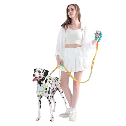 リード 犬 太さ1.2cm 長さ1.5m ショートリード 小型〜大型犬対応 ダブルリード 散歩 両手が使える (150cm,黄色)