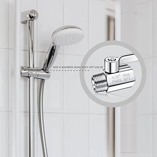 Shower Head Shut Off Valve 304 Stainless Steel Mini Ball Valve(1/2" Female X Male) NPT Thread Water Flow Control Valve Regulator