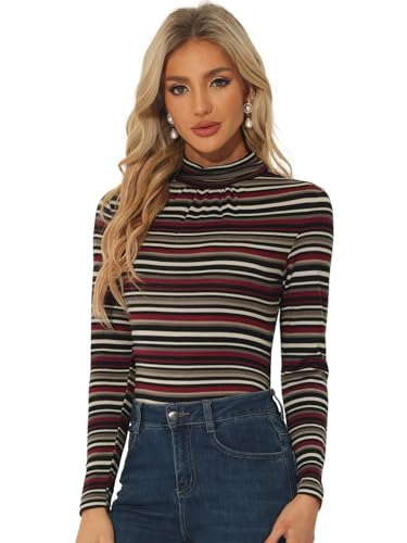 Allegra K Women's Striped Top Long Sleeve Casual Slim Turtleneck Fall Christmas Party Shirt 2025