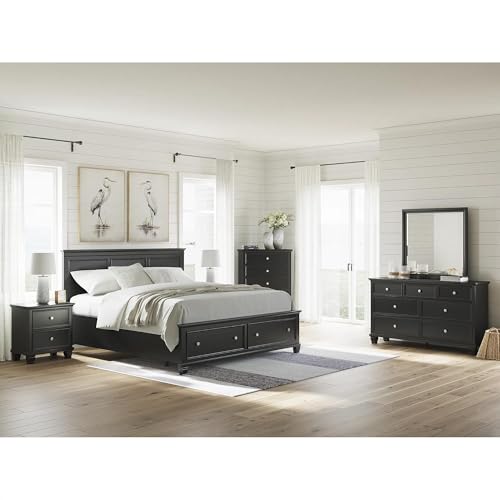 Image of Signature Design by Ashley Lanolee King /Cal King Headboard, Black | Solid hardwood and birch veneer, Bed frame mount, Modern farmhouse style, Master bedroom use, Black painted finish