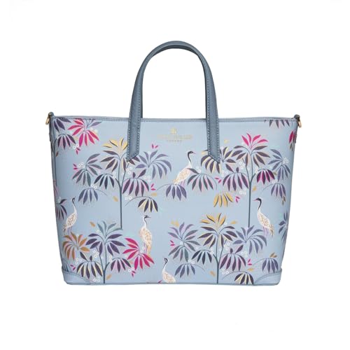 Sara Miller London Tote, Women's Bag for Work, Travel, Laptop, Shoulder Handbag with Zipper Closure, Large, Crane Garden Light Blue