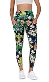 ODODOS Women's High Waisted 7/8 Yoga Leggings with Pockets, 25' Inseam Tummy Control Non See Through Workout Athletic Running Yoga Pants, Tropical Flower, Medium