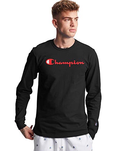 Champion メンズ ヘリテージ 半袖 Tシャツ、メンズTシャツ、ビンテージシャツ、メンズTシャツ、斜め掛け肩スクリプト, ブラック, Small - Champion - 商品画像