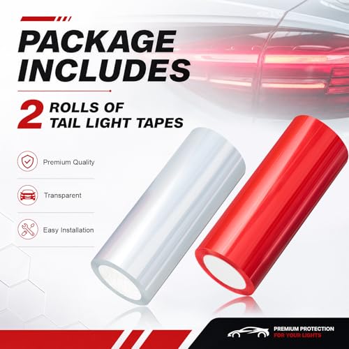 Image of Patelai 2 Rolls 13.12 ft X 3.74 Inches Self Adhesive Repair Light Tape Auto Tail Light Fog Lights Headlight Lens Tint Tape (Red, Clear)