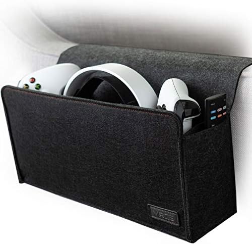 VRGE - Couch Bedside Gaming Organizer Caddy Storage Hanging Felt Mount for Game Controllers/Headphones/ Meta Oculus Quest 2 VR w/Side Remote Control Holder