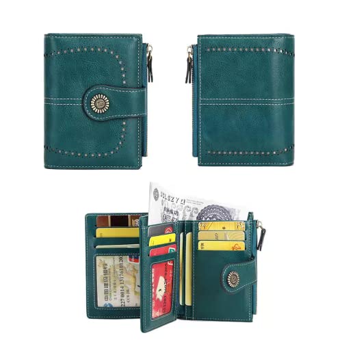 Wallet for Women Genuine Leather RFID Blocking Large Capacity Trifold Ladies Purse, Peacock Blue, One Size2
