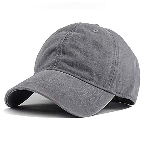 Men Women Washed Cotton Low Profile Distressed Vintage Baseball Cap Plain Adjustable Dad Hat (Grey)