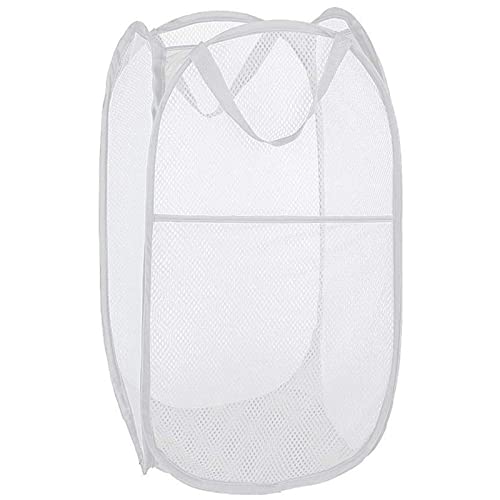 Image of Larpur Popup Laundry Basket, Mesh Clothes Hamper Portable Laundry Hamper with Reinforced Carry Handles, Collapsible for Storage (White)