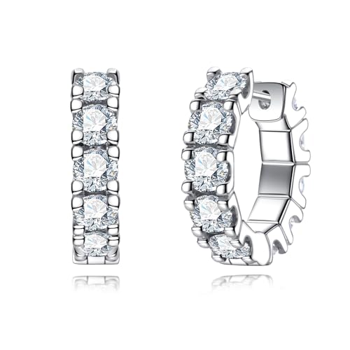 AnuClub Moissanite Hoop Earrings 2.4/6cttw D Color VVS1 925 Sterling Silver 3/4mm Moissanite Huggie Piercing Earrings for Women Wife Her with Certificate