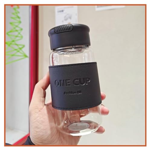 Image of Wosta Tea Infuser Bottle with Strainer - Hot & Cold Brew Glass WaterBottle - Leakproof - Silicone Sleeve - BPA Free Infuser - Tea -Pot Alternative - Leaf (Black)