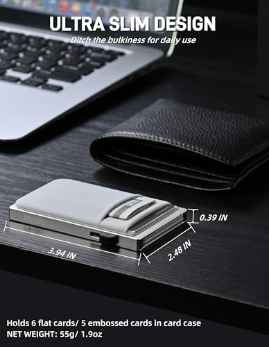 Image of Slim Wallet for Men, Aluminum Credit Card Holder, Minimalist Metal Pop Up Wallet, RFID Blocking, Coin and Cash Pocket, Ultra Slim, Gift for Him (Silver)