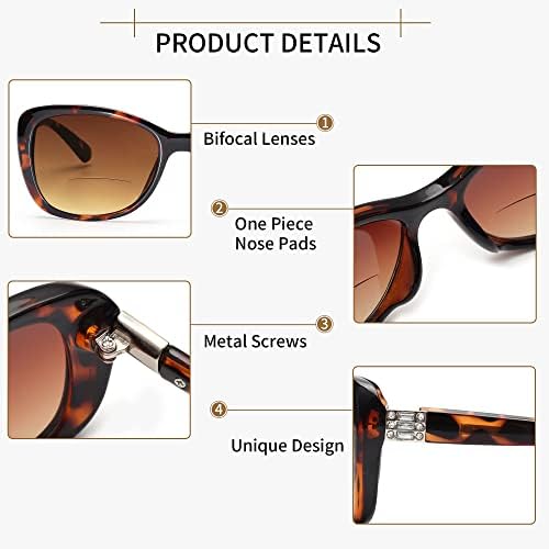 JM Women's Bifocal Reading Sunglasses, Vintage Reader Glasses UV Protection Outdoor Tortoise +4.0 - 2