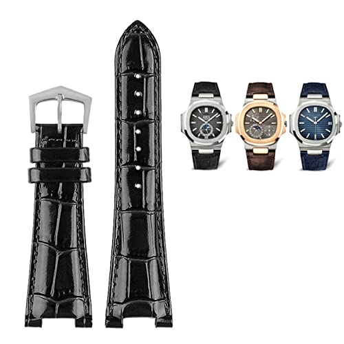 Bracelet de montre en cuir 25X13mm noir pour Nautilus 5711 5712g