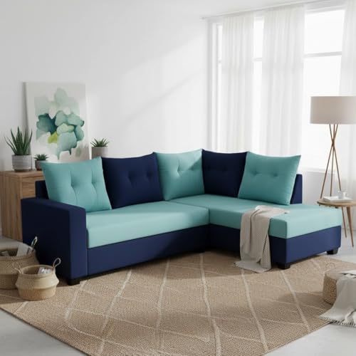 Image of SOCOZI Oriana 4 Seater RHS L Shape Sofa Set | Soft Velvet Suede Fabric | Modern Design | Plush Comfort Cushions for Living Room (Sky Blue-Dark Blue)