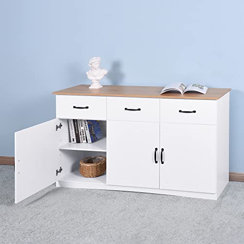 Voohek Buffet Cabinet Storage, Kitchen Sideboard With 3 Doors & Adjustable Shelves Console Table, White #TOP5