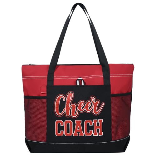 Aileam Cheer Coach Tote Bag for Cheerleaders Cheerleading Coach Gift Large Canvas Cheer Bag with Zipper Reusable Shopping Bag for Cheerleader Cheer Stuff Organizer for Girls Coaches
