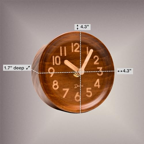 Driini Wooden Analog Desktop Clock – 4.3 in. Decorative Pinewood, No-Tick Design – Easy to Read Silent Sweep Mantle Clock – Quiet Tabletop Clocks with Wood Body, Hands, & Battery Cover; Dark - Image 4