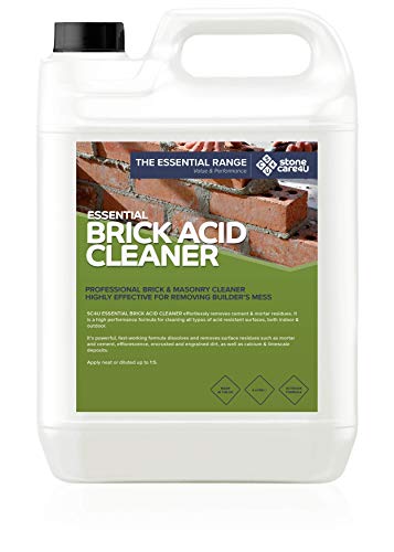 StoneCare4U Brick Acid Cleaner - 5L - External Bricks & Masonry Wall Stain Remover & Patio Cleaner for Builders Mess. Cement Mortar Grout & Efflorescence Stain Remover for Brick & Paving Slabs