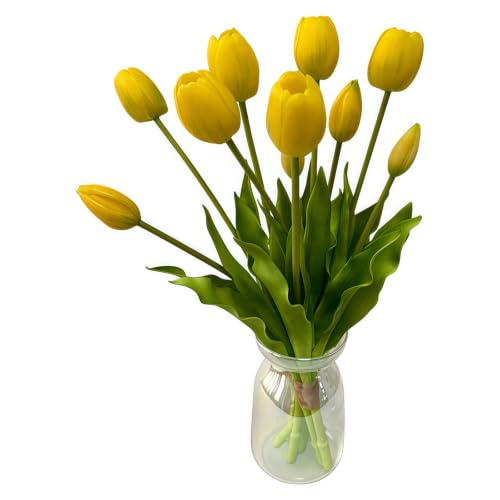 Aoivrb 10PCS 16inch Artificial Tulip Flowers Real Touch Tulip Latex Tulip Artificial Plastic Flowers Fake Bouquet Dining Table Home Office Party Wedding Birthday Garden Store Decoration (Yellow)
