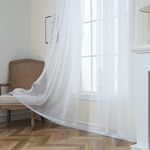 Nakitha White Sheer Curtains 84 Inches Long 2 Panels Set For Bedroom Living Room, Rod Pocket Light Filtering Window Drapes Treatments(W52 X L84) #TOP6