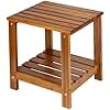 Utoplike Teak Side Table Outdoor, Patio End Table Double Layer, Wooden Coffee Accent Tables for Backyard, Garden, Bed, Living Room, Couch, Two-Tier