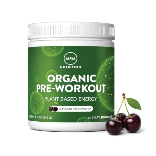 MRM Black Cherry organic pre-workout, 8.5 oz with 20 servings — same organic formula as Island Fusion in a narrower tub