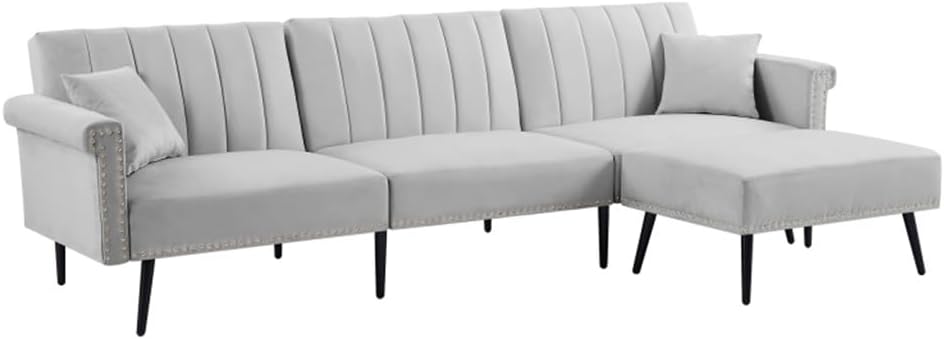 Grey Combination Sofa Bed Easy to Assemble for Indoor Living Room, Bedroom Furniture