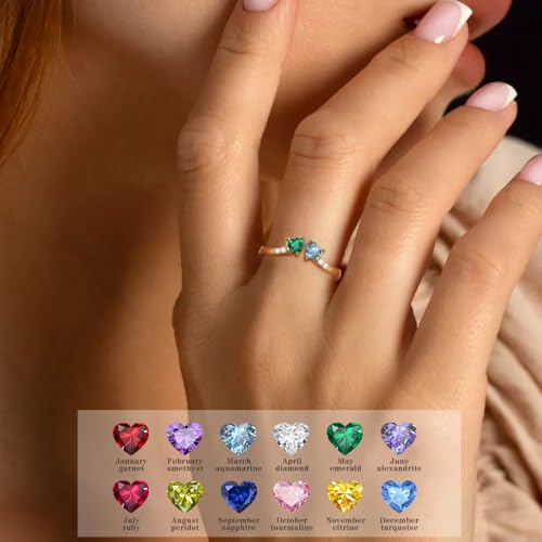 Birthstone Rings Mom Gifts for March Aquamarine Ring with August Peridot Birthstone Dainty Gold Stackable Rings for Women 40th 50th Mom Grandma Birthday Gifts for Women Jewelry3