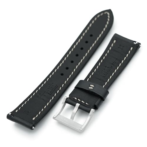 Image of MiLTAT 20mm Aviator Style Quick Release Black French Leather Watch Band