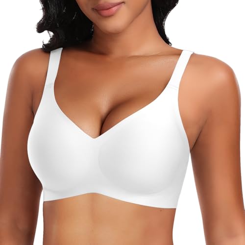 Image of DOCUMO Wireless Bras for Women No Underwire Seamless Push Up Bras with Support and Lift, V Neck Bralette with Bra Extender