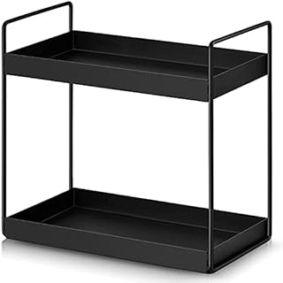 APAFISH 2-Tier Bathroom Countertop Organiser Vanity Tray Cosmetic & Makeup Storage Kitchen Spice Rack Standing Shelf, Black