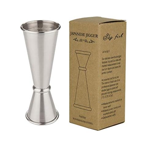 SKY FISH Japanese Style Jigger Stainless Steel Accurate Measurement for Double Cocktail Recipes Shaker Mug Measuring Glass 1oz / 2oz Cover