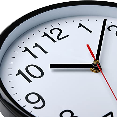 Plumeet Silent Wall Clock - 10" Non Ticking Quartz Black Wall Clocks - Simple Design Wall Clocks For Living Room Decor, Battery Operated, White #TOP1