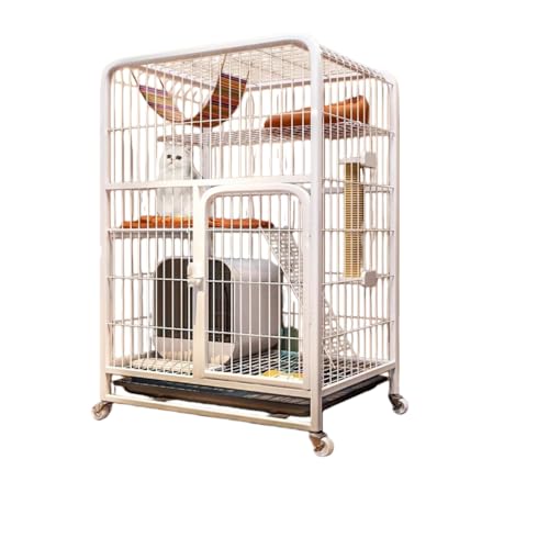 Damika 猫 ケージ 2段 折りたたみ キャットケージ ドア付き 掃除しやすい 脱走防止 猫ケージ2段 ネコハウス 多段 組み替え自由 簡単組み ブラック (強化版 - 中型3層 60*45*105cm ホワイト,パッケージ1(トレイ+ストラップ+ハン