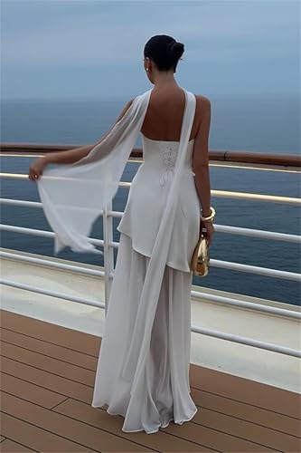 Chiffon Strapless Bridesmaid Dresses for Women Satin High Slit Formal Evening Dress with Scarf2