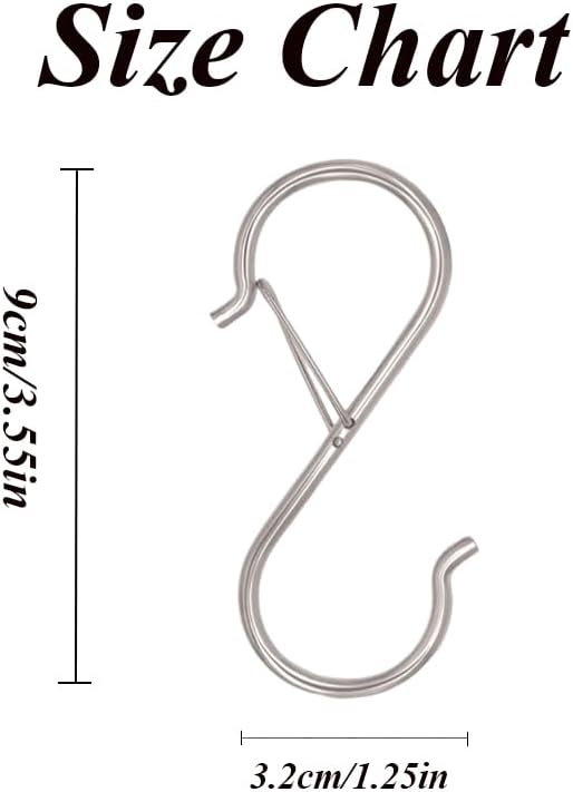 Miniatura 2 de 6 ganchos en S de metal resistente de 3.5 pulgadas con hebilla de seguridad, en forma de S, para colgar plantas resistentes, utensilios de cocina,