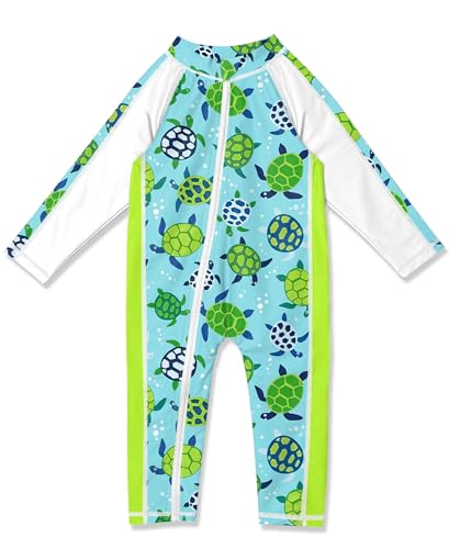 BesserBay Baby Girls UPF 50+ Full Zip One Piece Swimwear Long Sleeve Tortoise Blue Rash Guard 6-12 Months