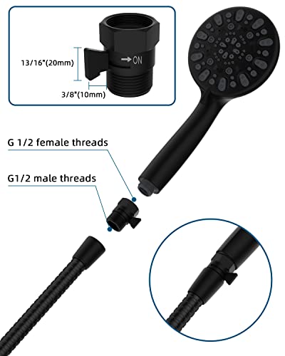 Shower Head Flow Control Valve G1/2 Brass Shut-Off Valve With Metal Handle Lever Shower Head Valve Water Flow Control Valve Regulator Shut Off Valve For Hand Shower, Or Bidet Sprayer-Matte Black #TOP5